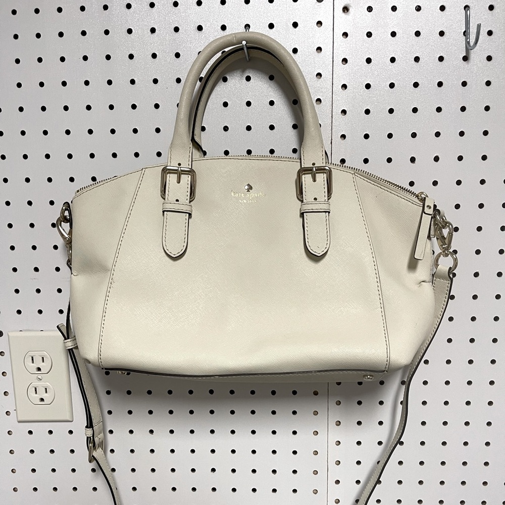 KATE SPADE SAFFIANO CREAM BAG WITH SHOULDER STRAP